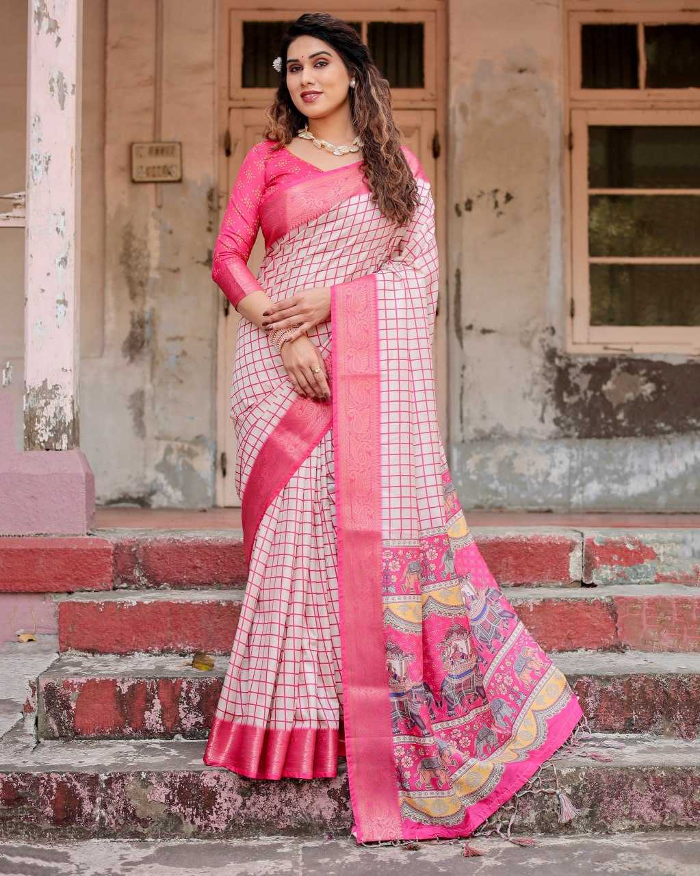 Stylish Pink Color Pure Silk Saree