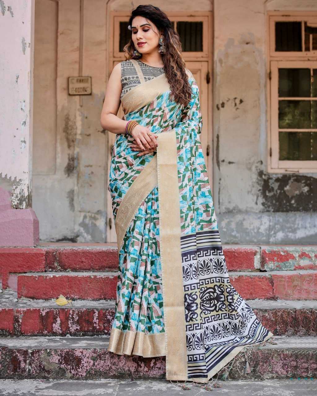 Sea Blue Pure Silk Saree