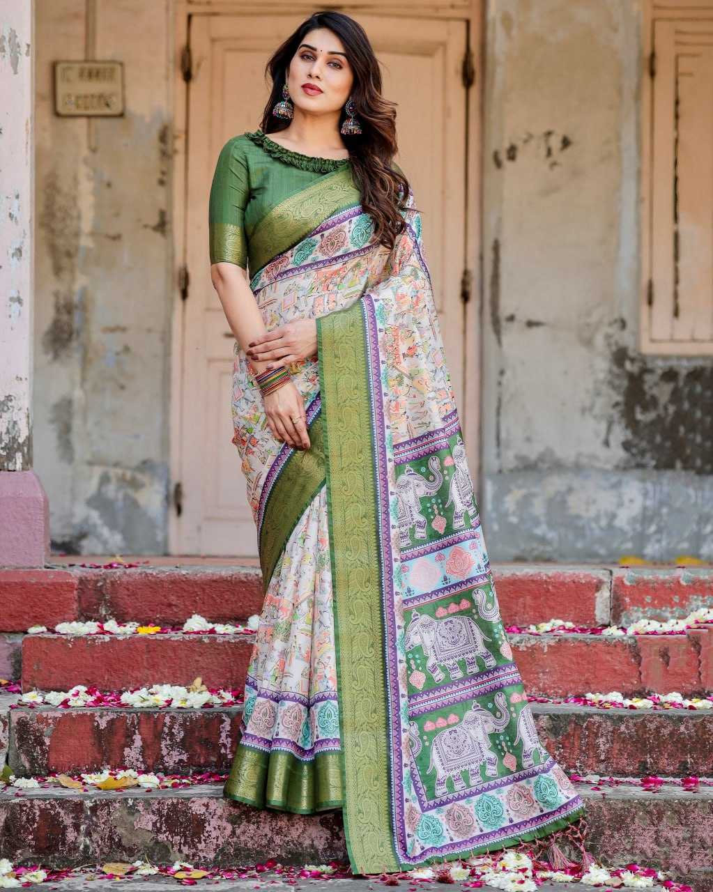 Stylish Green Pure Silk Saree