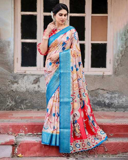 Multi Color Pure Silk Saree with Floral Designs