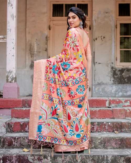 Pink Pure Silk Saree with Broad Print