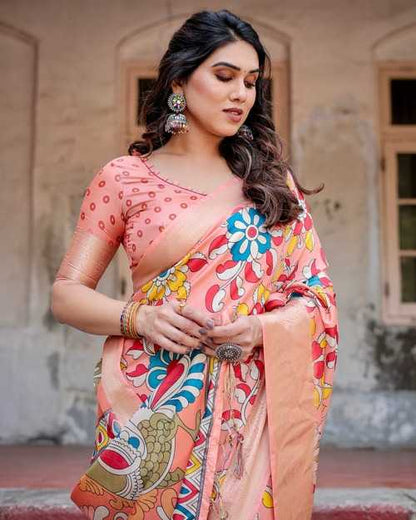 Pink Pure Silk Saree with Broad Print