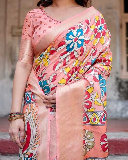 Pink Pure Silk Saree with Broad Print