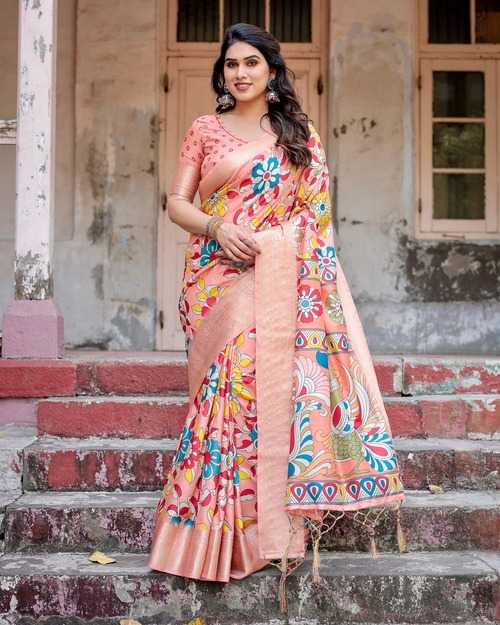 Pink Pure Silk Saree with Broad Print