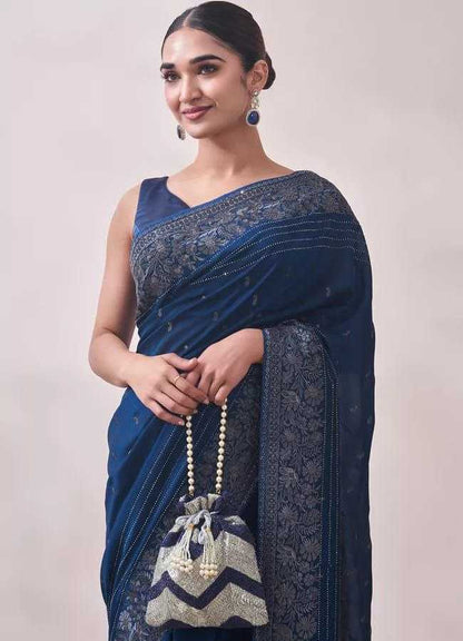 Blue Stylish Rangoli Silk Saree