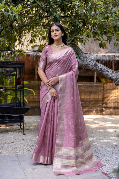 Stylish Soft Resham Silk Saree With All Over Zari Weaving Butties