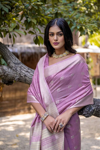 Stylish Soft Resham Silk Saree With All Over Zari Weaving Butties