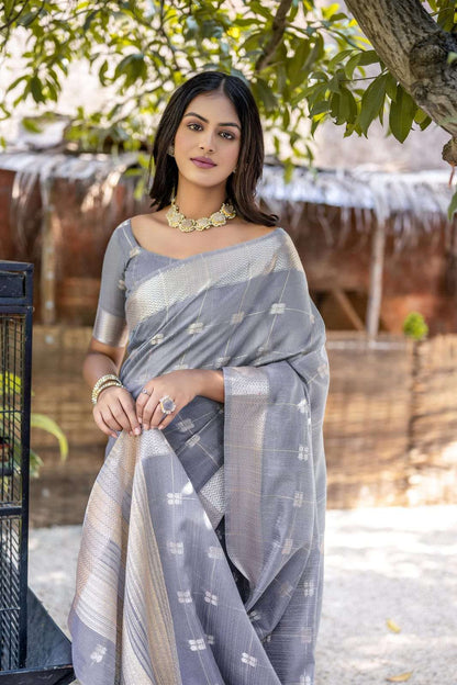 Stylish Soft Resham Silk Saree With All Over Zari Weaving Butties