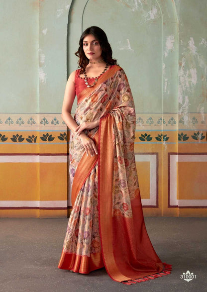 Elegant Handloom Satin Saree with Floral Print