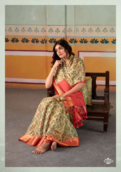 Elegant Handloom Satin Saree with Floral Print