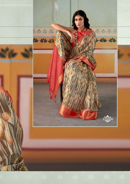 Elegant Handloom Satin Saree with Floral Print