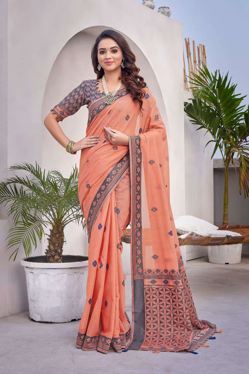 Handloom Silk Cotton Saree with Beautiful Satin Weaving Border