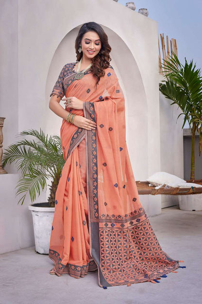 Handloom Silk Cotton Saree with Beautiful Satin Weaving Border