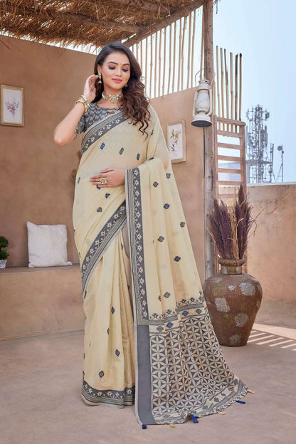 Elegant Handloom Cotton Silk Saree with Beautiful Satin Weaving Border