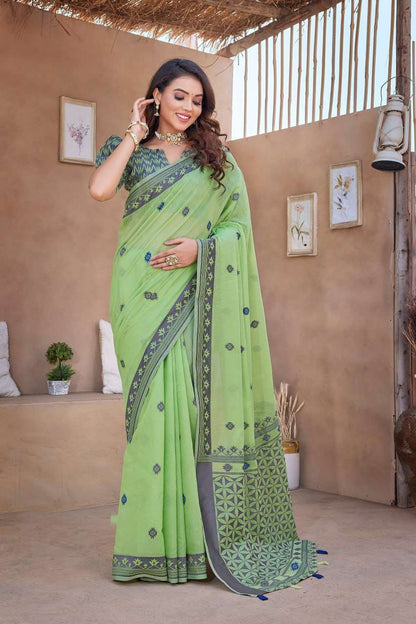 Elegant Handloom Cotton Silk Saree with Beautiful Satin Weaving Border