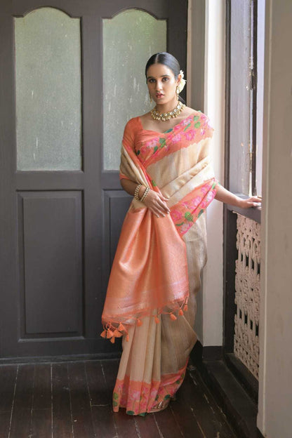 Cream Soft Silk Saree