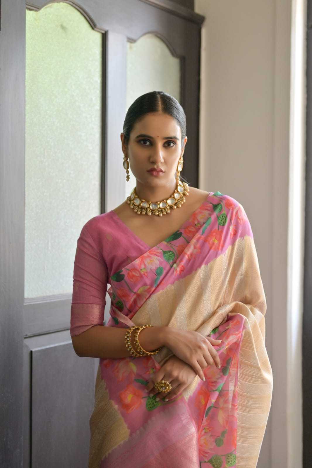 Cream Soft Silk Saree