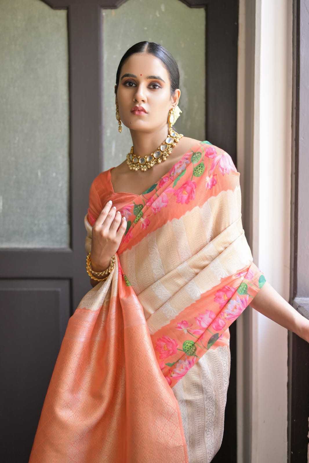 Cream Soft Silk Saree