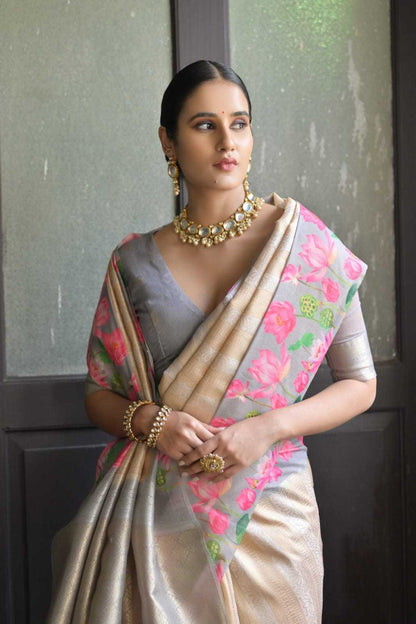 Cream Soft Silk Saree