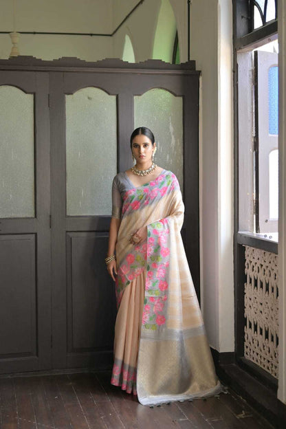 Cream Soft Silk Saree