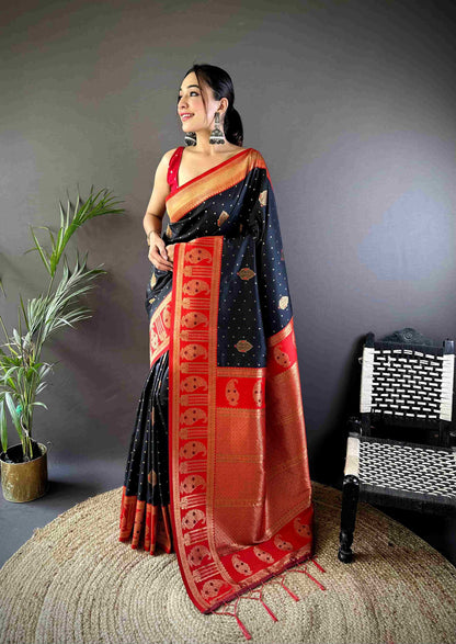 Black Soft Banarasi Silk Saree