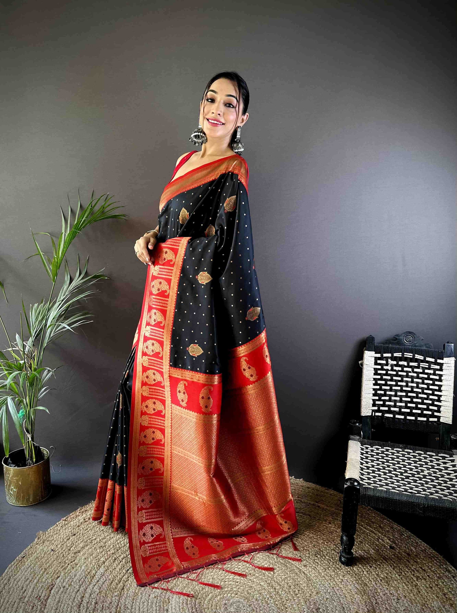 Black Soft Banarasi Silk Saree