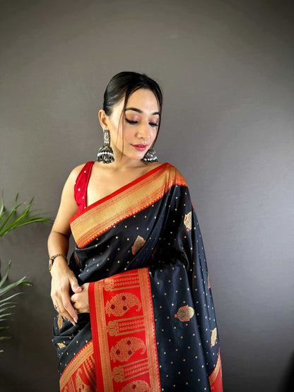 Black Soft Banarasi Silk Saree