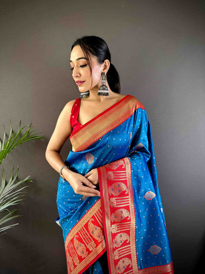 Dark Blue Soft Banarasi Silk Saree