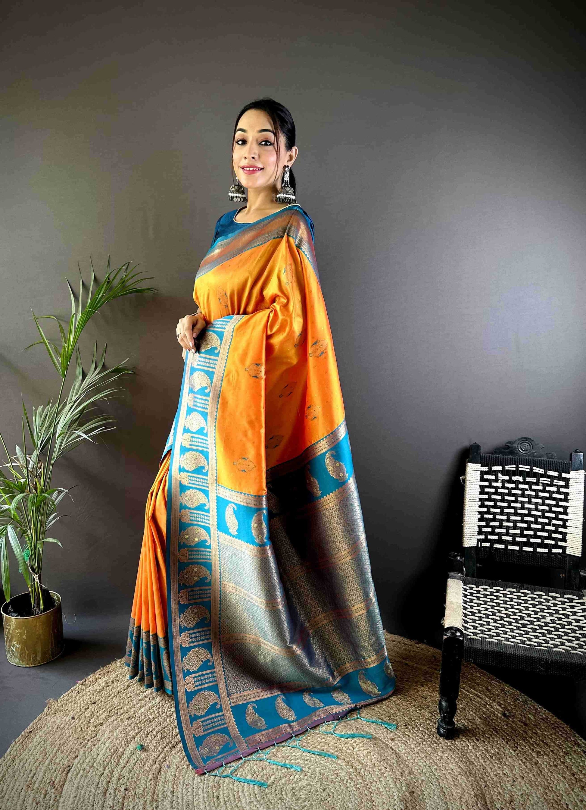 Yellow Soft Banarasi Silk Saree