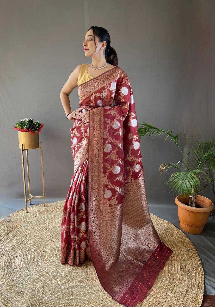 Wine Traditional Silk Saree With Zari Border