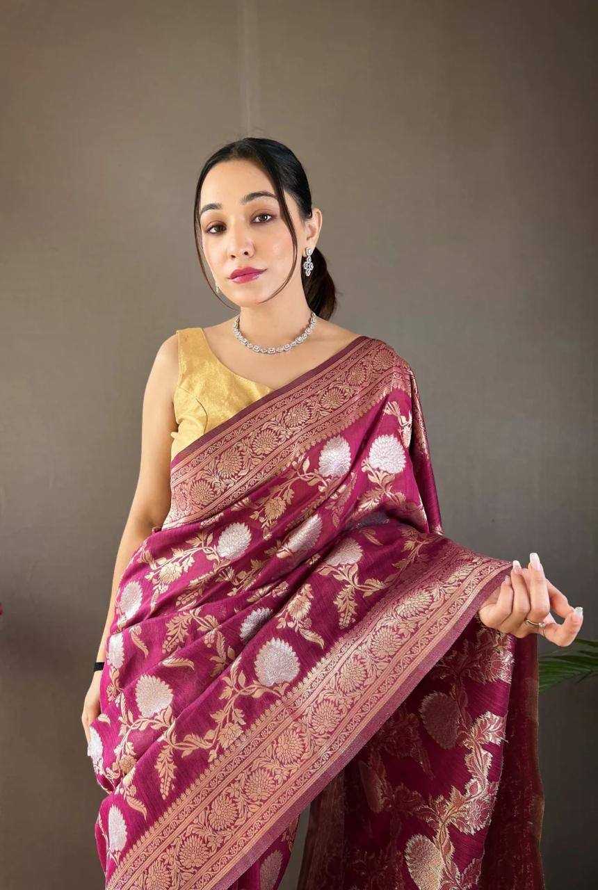 Wine Traditional Silk Saree With Zari Border