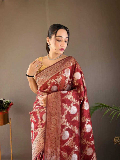 Maroon Traditional Silk Saree With Zari Border