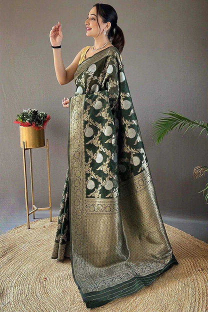 Green Traditional Silk Saree With Zari Border