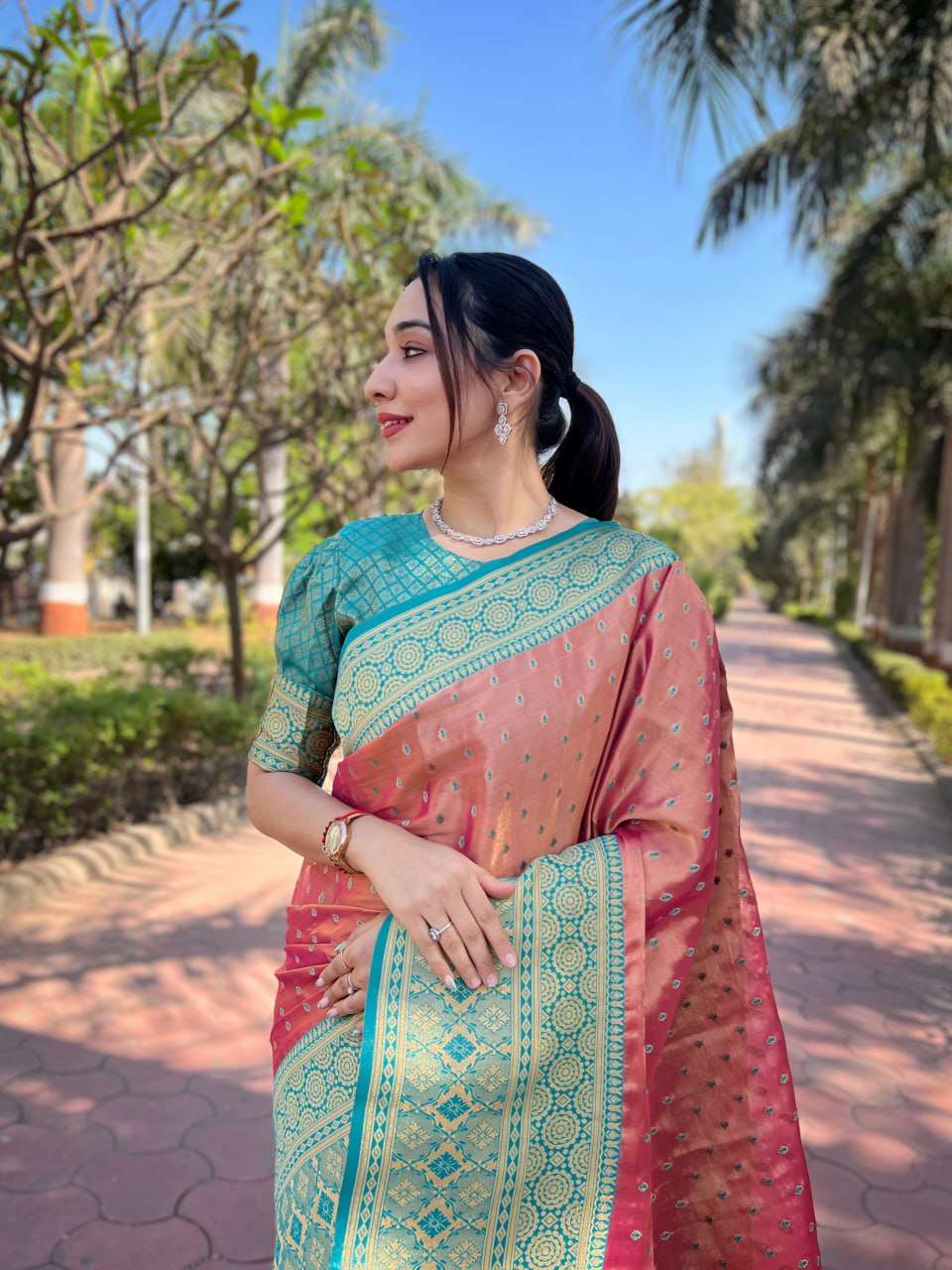 Tissue Saree with Intricate Zari Woven Motifs