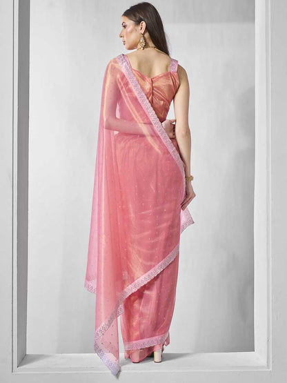 Pink Party Wear Tissue Silk Net Saree