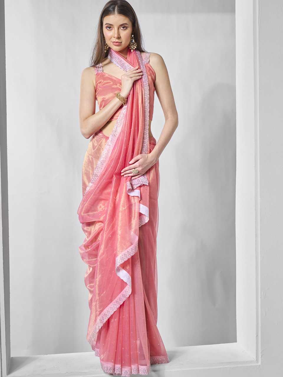 Pink Party Wear Tissue Silk Net Saree