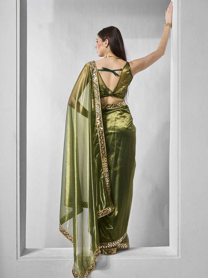 Green Party Wear Tissue Silk Net Saree