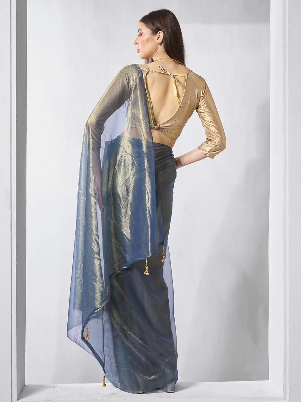 Blue Party Wear Tissue Silk Net Saree