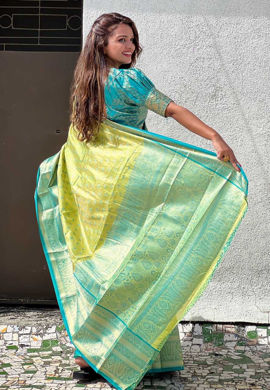 Kanjivaram Tissue Pattu Traditional Saree with zari weaves all over the body