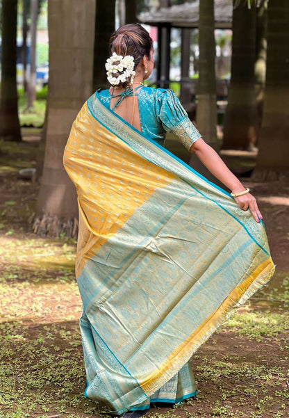 Kanjivaram Tissue Pattu Traditional Saree with zari weaves all over the body