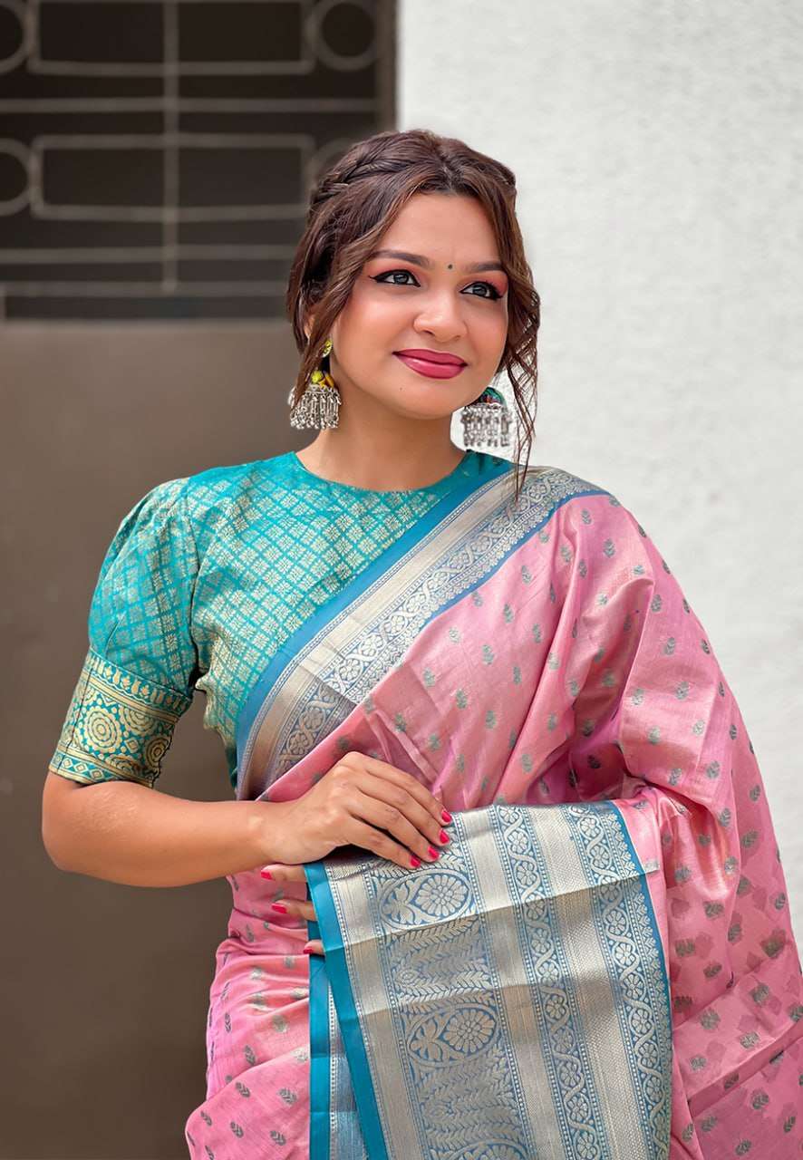 Kanjivaram Tissue Pattu Traditional Saree with zari weaves all over the body