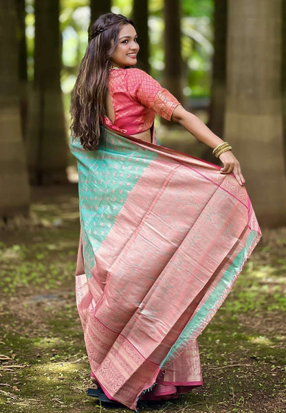 Kanjivaram Tissue Pattu Traditional Saree with zari weaves all over the body