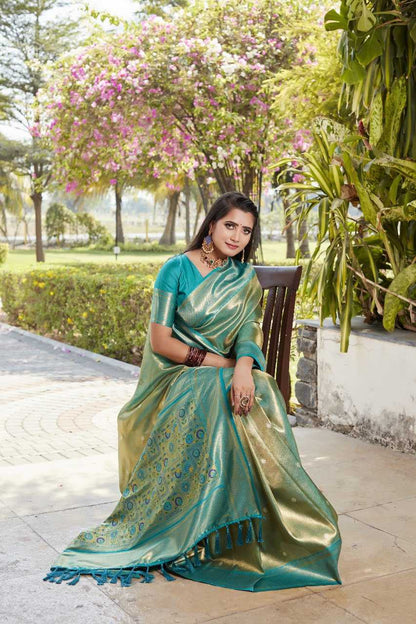 Soft Flowy Tissue Silk Saree With Weaving Butties