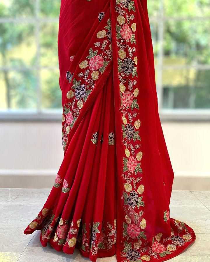 Elegant Red Tussar Silk Saree With Embroidered Border