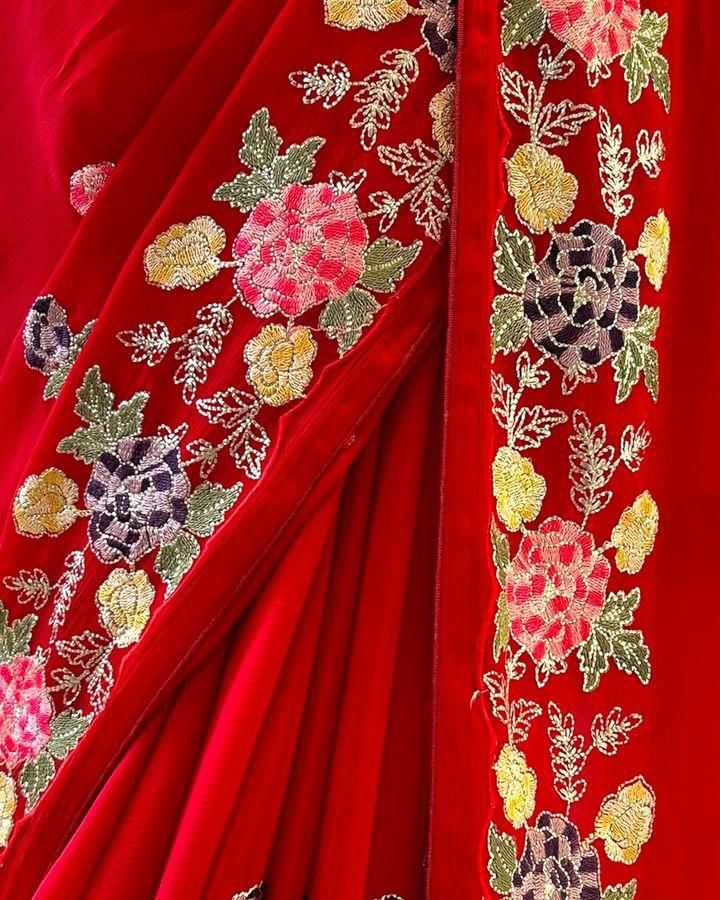 Elegant Red Tussar Silk Saree With Embroidered Border