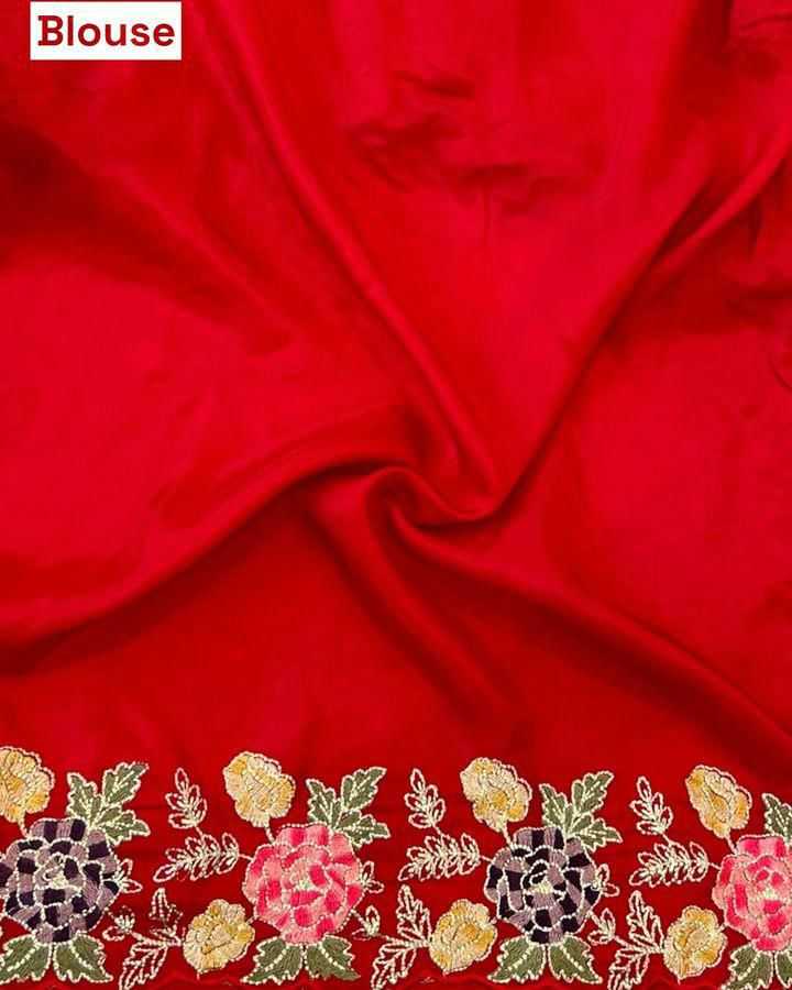 Elegant Red Tussar Silk Saree With Embroidered Border