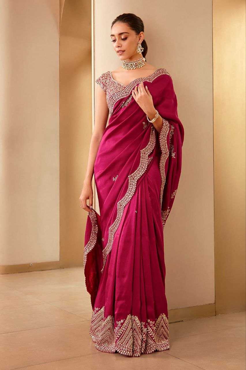 Pink Two Tone Vichitra Silk Saree